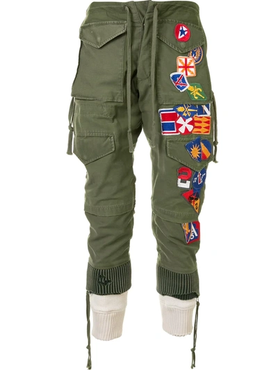 Greg Lauren Badge Embroidered Cargo Trousers In Green