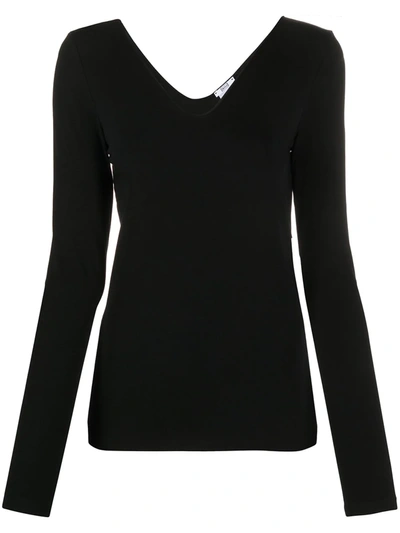 Wolford V-neck Long Sleeve Top In Black