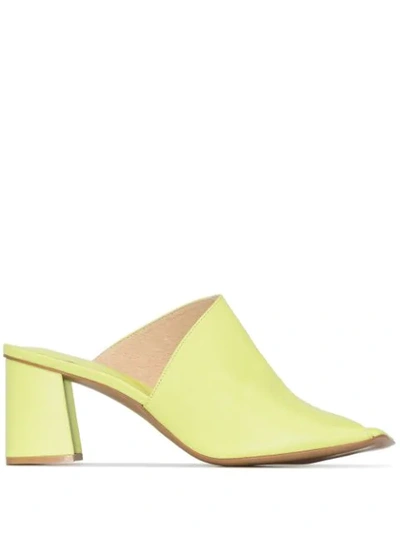 Osoi Lime Angle 70 Asymmetric Leather Mules In Yellow