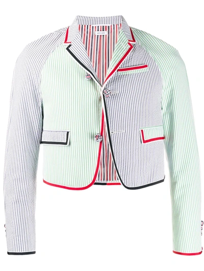 Thom Browne Striped Cropped Blazer In Green