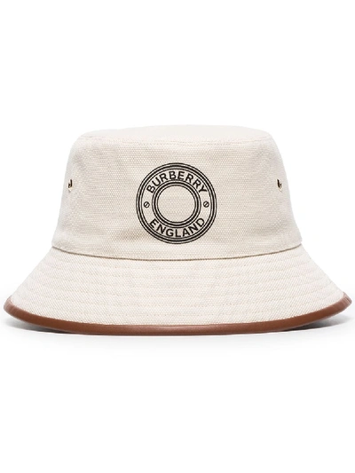 Burberry Neutral Logo Print Canvas Bucket Hat In Neutrals