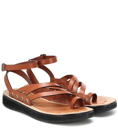 Loewe Paula's Ibiza Leather Sandals In Brown