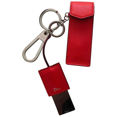Pre-owned Dior Leather Bag Charm In Red