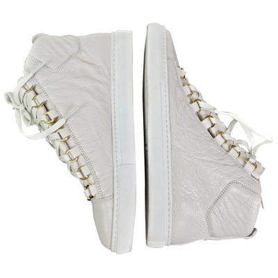 Pre-owned Balenciaga Arena Leather Trainers In White