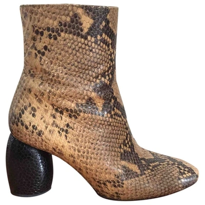 Pre-owned Dries Van Noten Beige Water Snake Ankle Boots