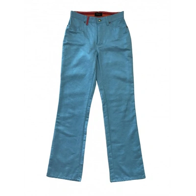 Pre-owned Versace Trousers In Turquoise