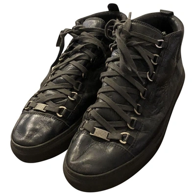 Pre-owned Balenciaga Arena Leather Trainers In Anthracite