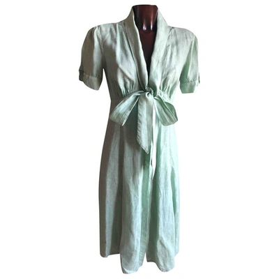 Pre-owned 120% Lino Linen Mid-length Dress In Green