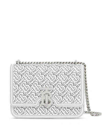 Burberry Tb Monogram Small Leather Shoulder Bag In White