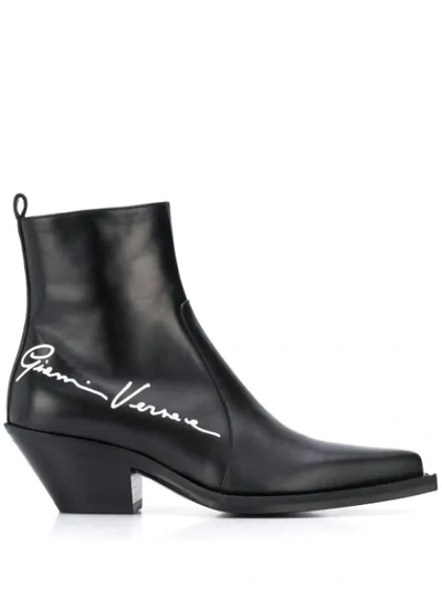 Versace 70mm Signature-embellished Ankle Boots In Black