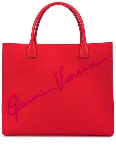 Versace Canvas Tote Bag In Red