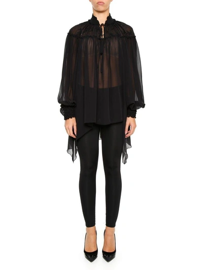 Amen Georgette Blouse With Embroidery In Black|nero