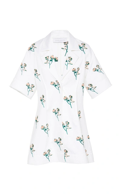 Marina Moscone Women's Floral-print Cotton Top In White