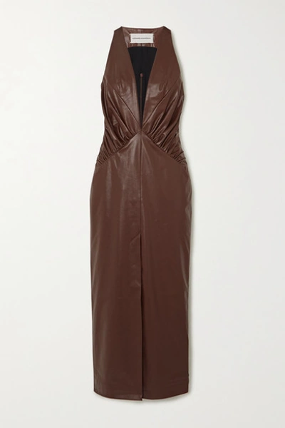 Aleksandre Akhalkatsishvili Deep-v Faux Leather Midi Dress In Brown