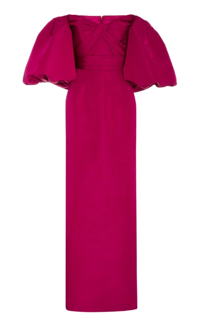 Monique Lhuillier Off-the-shoulder Silk Taffeta Maxi Dress In Purple