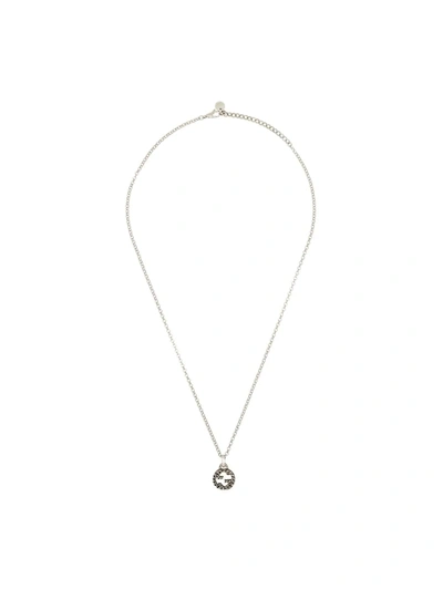 Gucci Sterling Silver Antiqued Gg Pendant Necklace
