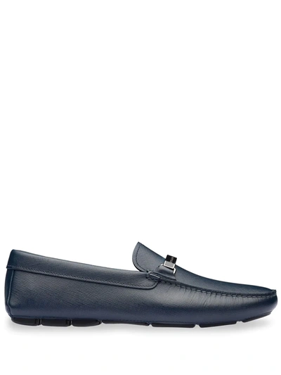 Prada Logo Plaque Driving Loafers In Blue