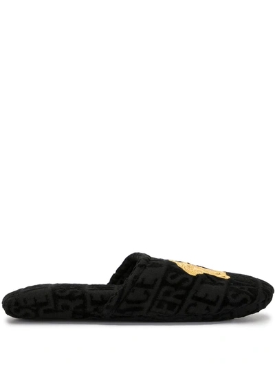 Versace Home Cotton Slippers With Medusa In Black
