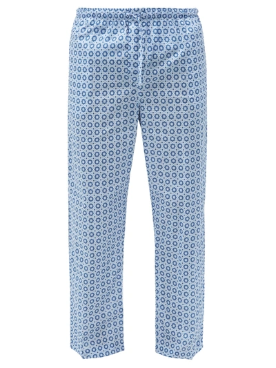 Derek Rose Ledbury Geometric-print Cotton Pyjama Trousers In Blue