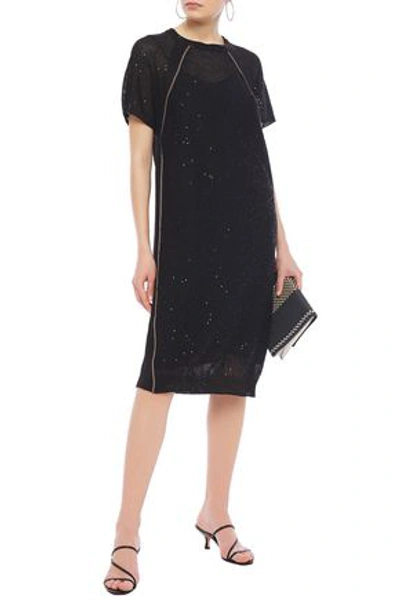 Brunello Cucinelli Embellished Knitted Midi Dress In Black