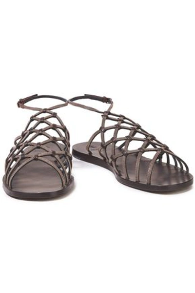 Brunello Cucinelli Bead-embellished Leather Sandals In Chocolate