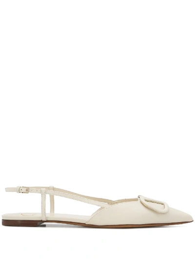 Valentino Garavani Vlogo Slingback Ballerina Shoes In White