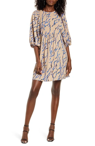 Vero Moda Skater Dress With Puff Sleeve And Lace Back Detail In Nude Abstract Print-multi