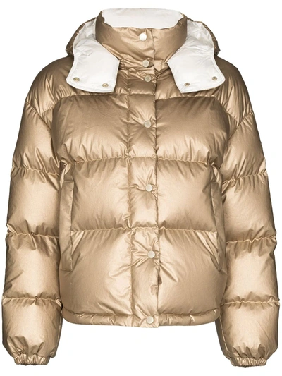 Moncler Metallic Hooded Puffer Jacket In Neutrals
