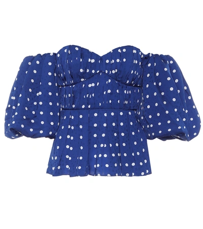 Self-portrait Polka-dot Off-shoulder Top In Blue