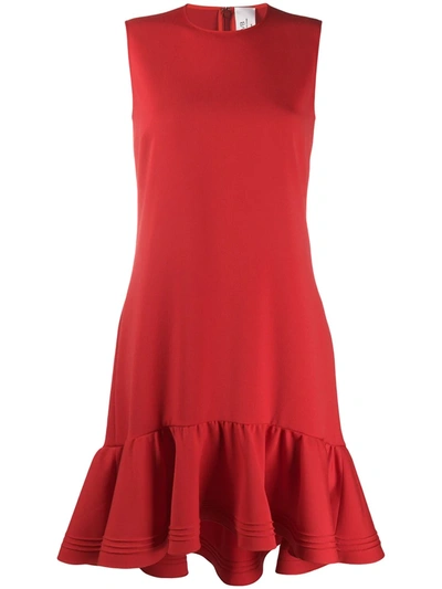 Victoria Victoria Beckham Flounce Hem Lightweight Stretch Dress In Red