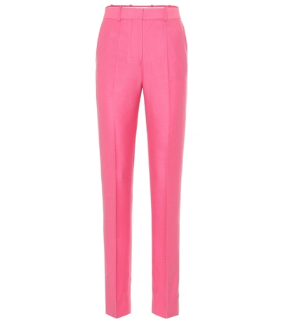 Victoria Victoria Beckham Mid-rise Straight Wool-flannel Pants In Pink