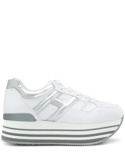 Hogan Maxi H222 Leather Platform Trainers In White