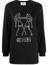 Alberta Ferretti Gemini Embellished Long Sleeve Top In Black