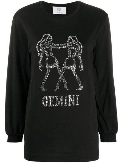 Alberta Ferretti Gemini Embellished Long Sleeve Top In Black