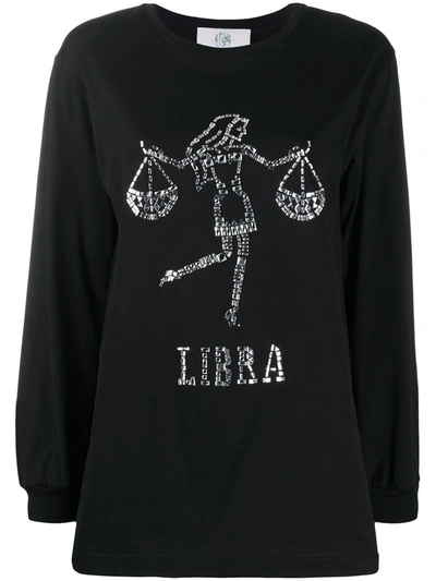Alberta Ferretti Libra Embellished Long Sleeve Top In Black