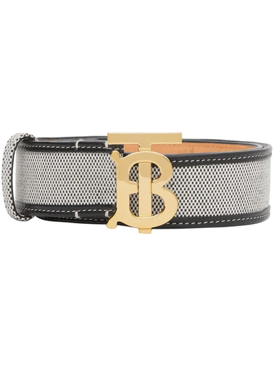 Burberry Monogram Motif Canvas And Leather Belt In Black
