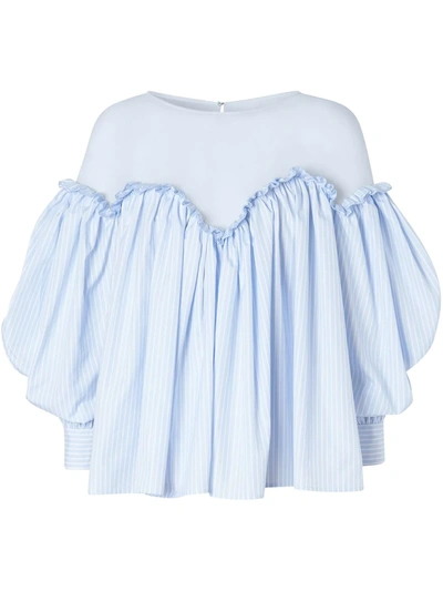 Burberry Puff-sleeve Striped Cotton And Jersey Blouse In Blue