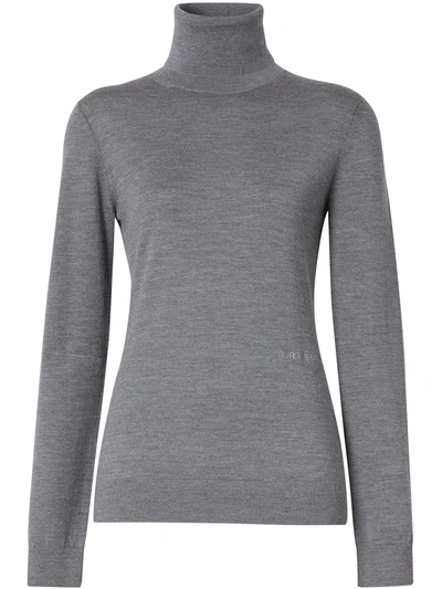 Burberry Two-tone Merino Wool Silk Roll-neck Sweater In Grey Melange