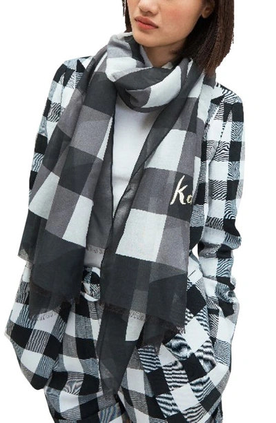 Kate Spade Party Plaid Print Oblong Scarf In Black