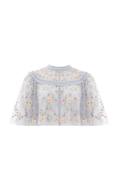 Needle & Thread Sweet Petal Embroidered Tulle Cape In Blue