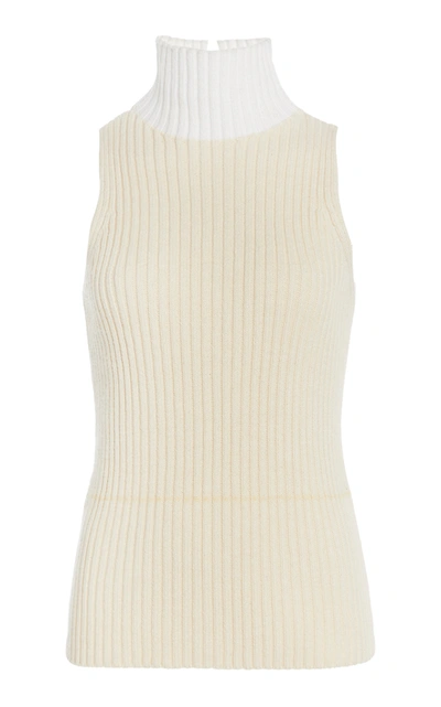 Victoria Beckham Women's Mock Neck Cotton-blend Ribbed Tank Top In Neutral