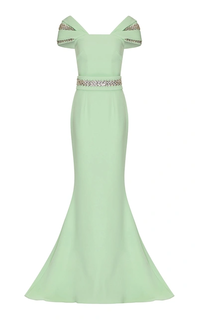 Safiyaa Abigail Crystal-embellished Stretch-crepe Gown In Mint