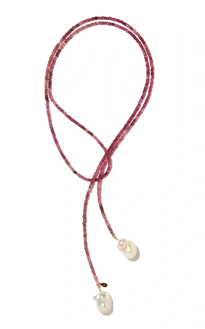 Joie Digiovanni Tourmaline And Pearl Lariat Necklace In Pink