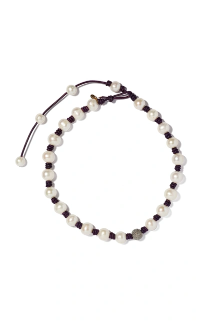 Joie Digiovanni The Classic Knotted Pearl And Leather Choker In Black