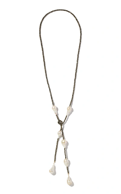 Joie Digiovanni Women's Rockstar Pyrite; Pearl Lariat Necklace In Metallic