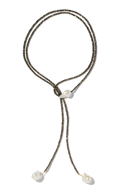 Joie Digiovanni Pyrite And Pearl Lariat Necklace In Metallic