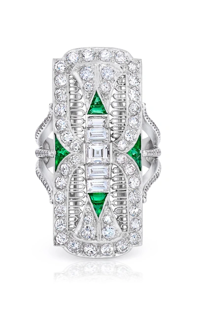 Mindi Mond Women's Diamond; Emerald Platinum Filigree Dinner Ring In Green