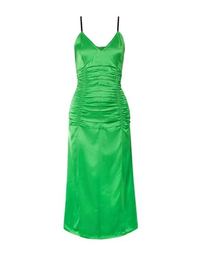Helmut Lang Ruched Satin Midi Slip Dress In Green