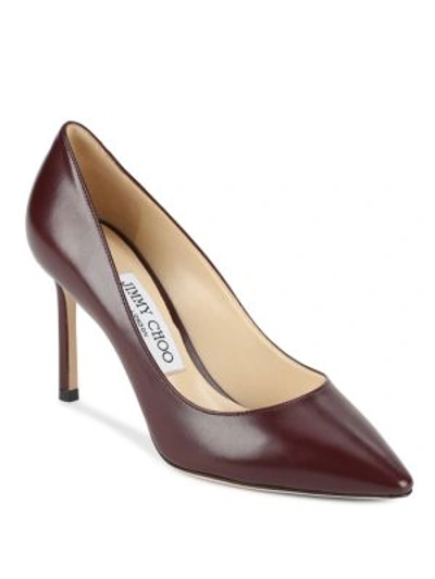Jimmy Choo Point Toe Leather Pumps In Dark Red