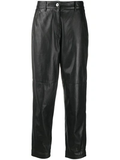 Brunello Cucinelli Leather Straight-leg Trousers In Black